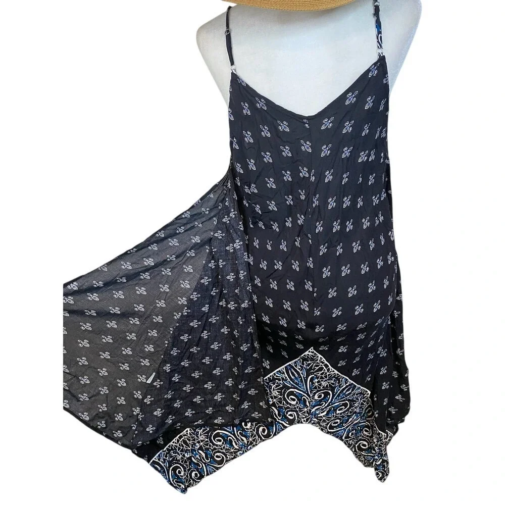 Beach by Exist Women's XL Boho Blue White Sharkbite Cotton Cover-Up